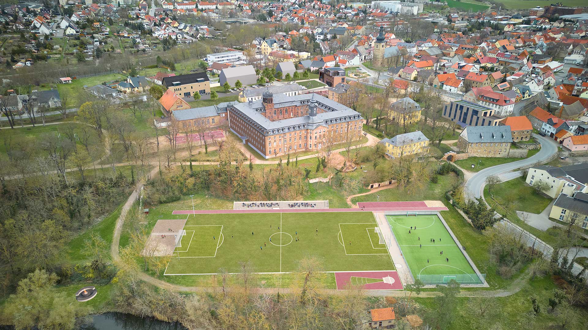 1_KSR_Aerial-from-South_projkektseite Boarding House mit 160 Mikro-Apartments in der Nähe des Hamburg Airport mit rund 7.000 qm BGF o.i. und 90 Stellplätzen. Vorgesehen sind Long Stay Apartments für die monatliche Anmietung. Derzeit laufendes Bebauungsplanverfahren.
